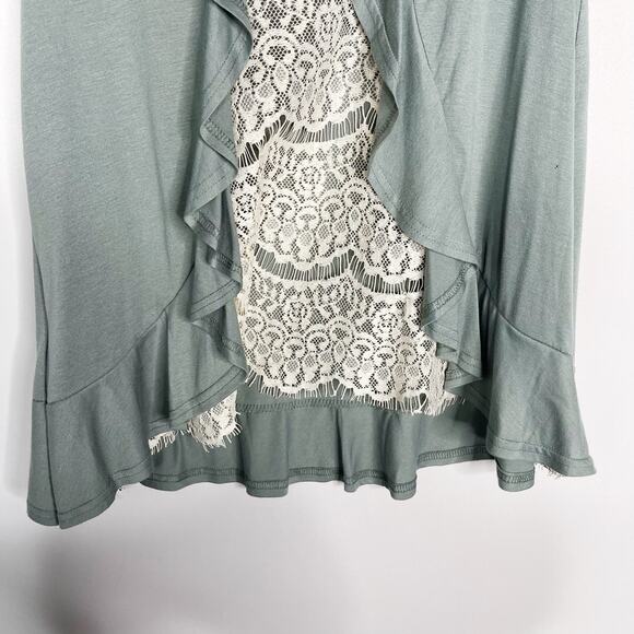 New She + Sky Green Small S Lace Open Back Ruffle Detail Short Sleeve Top Tee - Picture 7 of 10